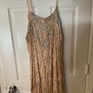 Beautiful 2-Piece Champagne color sequin evening dress.  Spaghetti straps dress